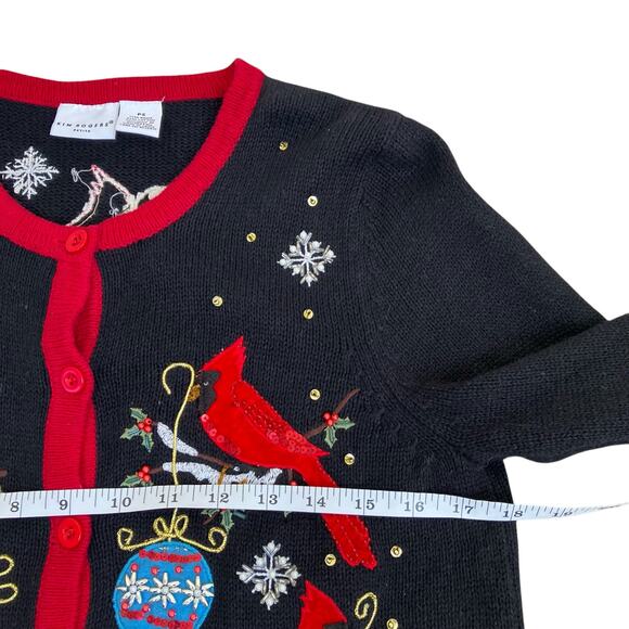 Kim Rogers Sz SP Vtg 90s Knitted Holiday Cardigan Boho Embroidered Beaded - Picture 10 of 16